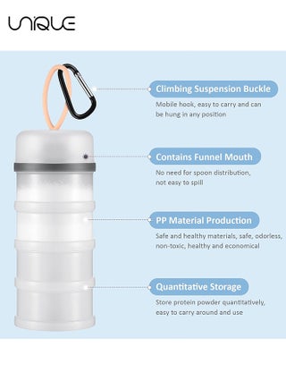 1 Pcs Protein Powder Container with Funnels Stand, 4 Stackable Leakproof Protein Powder Dispenser, Portable Keychain Powder Container for Workout, Fitness, Travel(White) - view 3